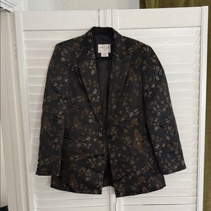 Oscar de la Renta Black Blazer with Bronze Floral Jacquard size 10